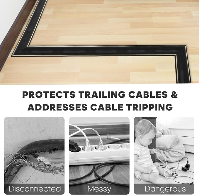 10ft Large Black Floor Cord Cover, Self-2" x 0.6", Cable Cavity:0.8" x 0.4" - Image 6