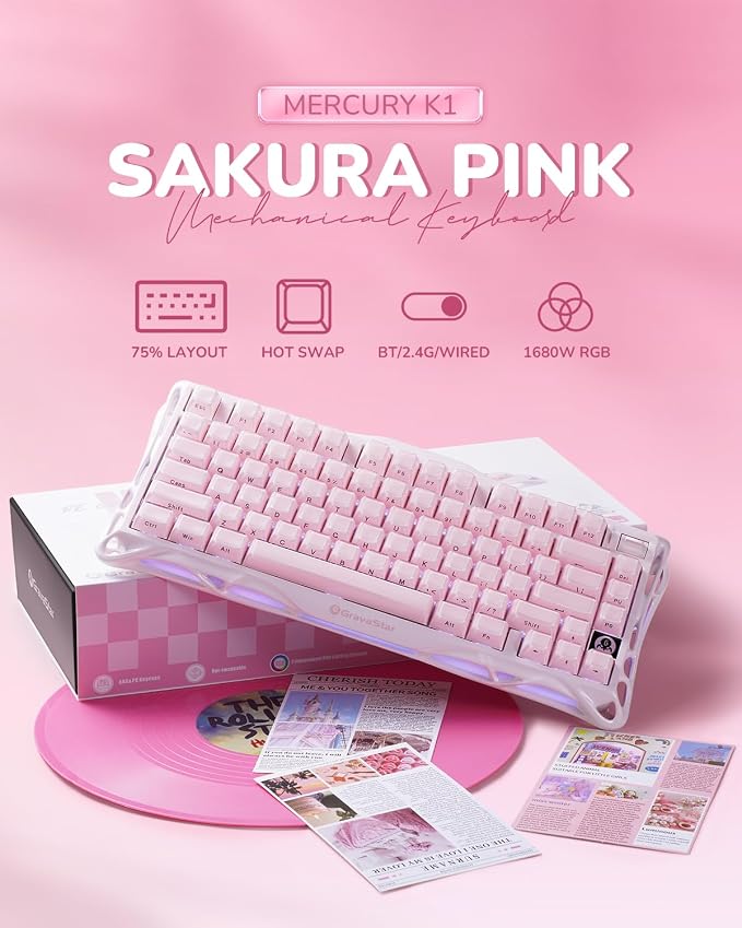 GravaStar Mercury K1 75% Pink Wireless Keyboard, Aluminum Alloy Exoskeleton - Image 2