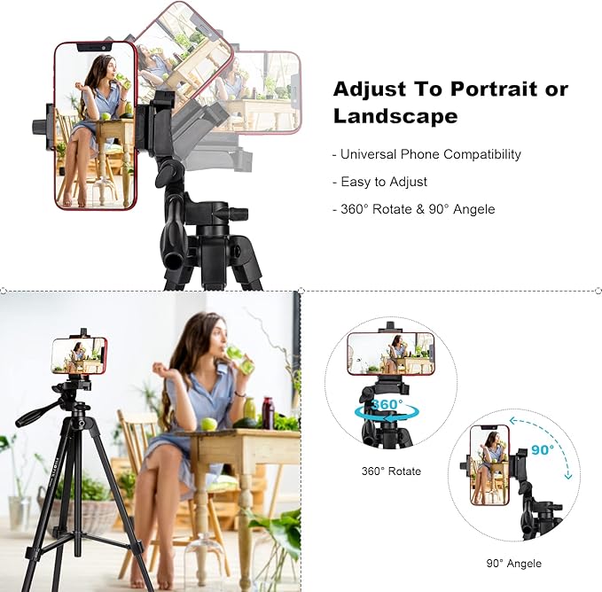 55" Phone Tripod, PHOPIK Aluminum Extendable Tripod Stand - Image 2