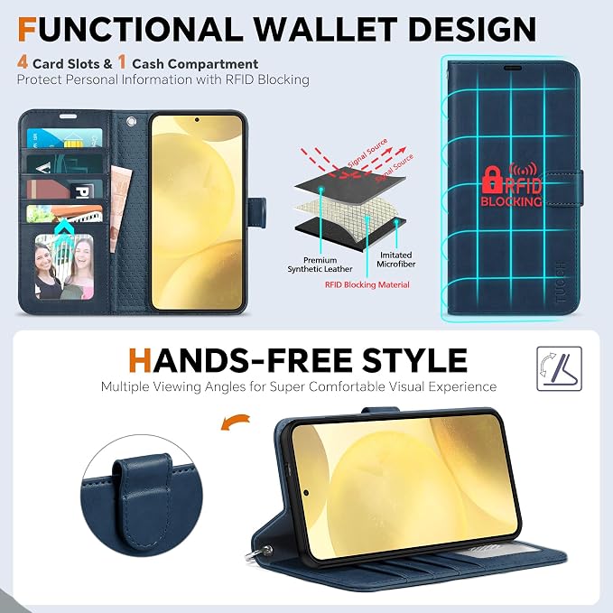TUCCH Case for Galaxy S25 Plus, 2 in 1 Magnetic PU Leather Wallet - Image 5