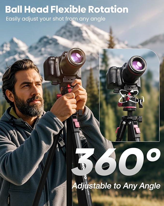 CAMBOFOTO 68" Lightweight Travel Camera Tripod - Image 3