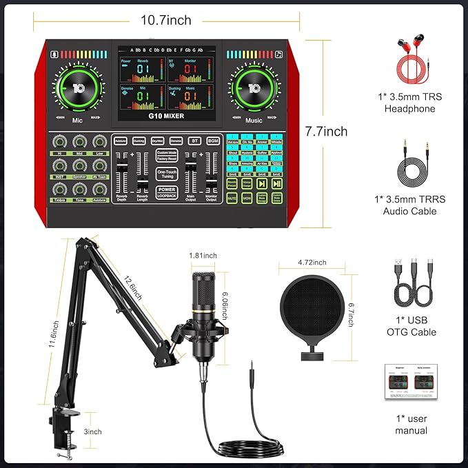 Podcast Microphone Bundle with Live Sound Card Audio Mixer, Podcast Equipment - Image 2
