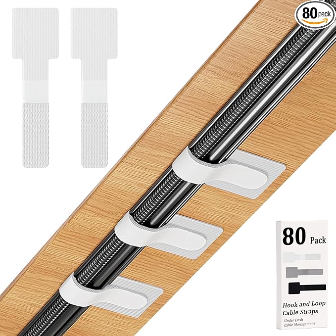 80PCS Hook and Loop Cable Straps, Cable Management Under Desk, Adhesive Cable by Sereficy