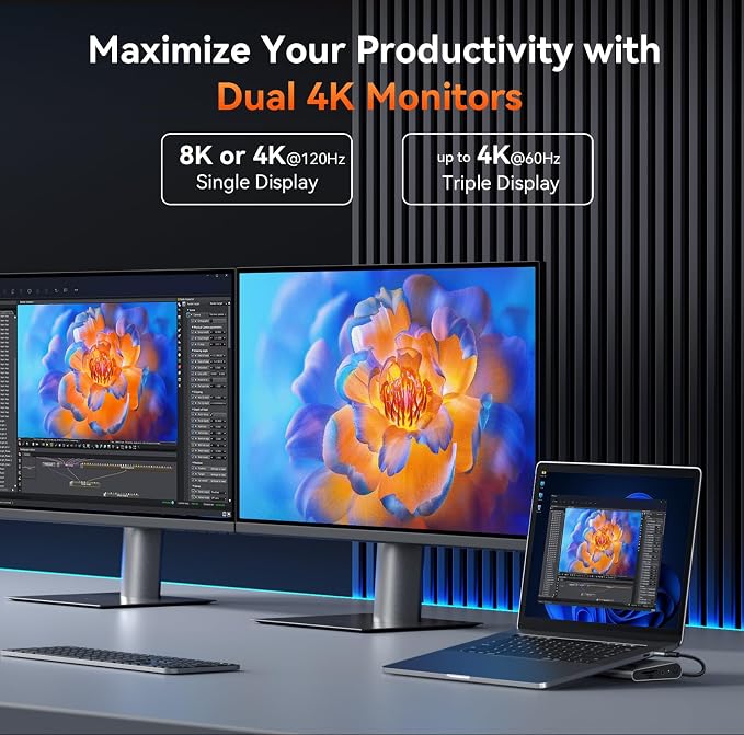 TobenONE USB-C Docking Station 3 Monitors & Dual Monitor, Laptop Dock Stand - Image 4