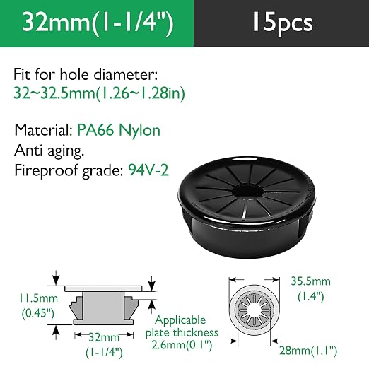 15PCS Cable Grommets, 1-1/4" Desk Hole Cover Petal Shaped Buckle Type Nylon - Image 9