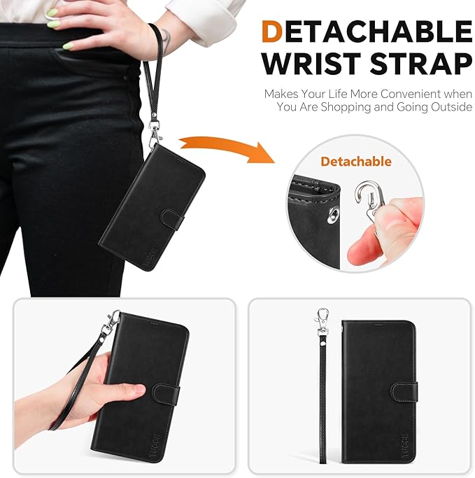 TUCCH Wallet Case for Galaxy S25 Plus, Removable RFID Blocking Wrist Strap - Image 6