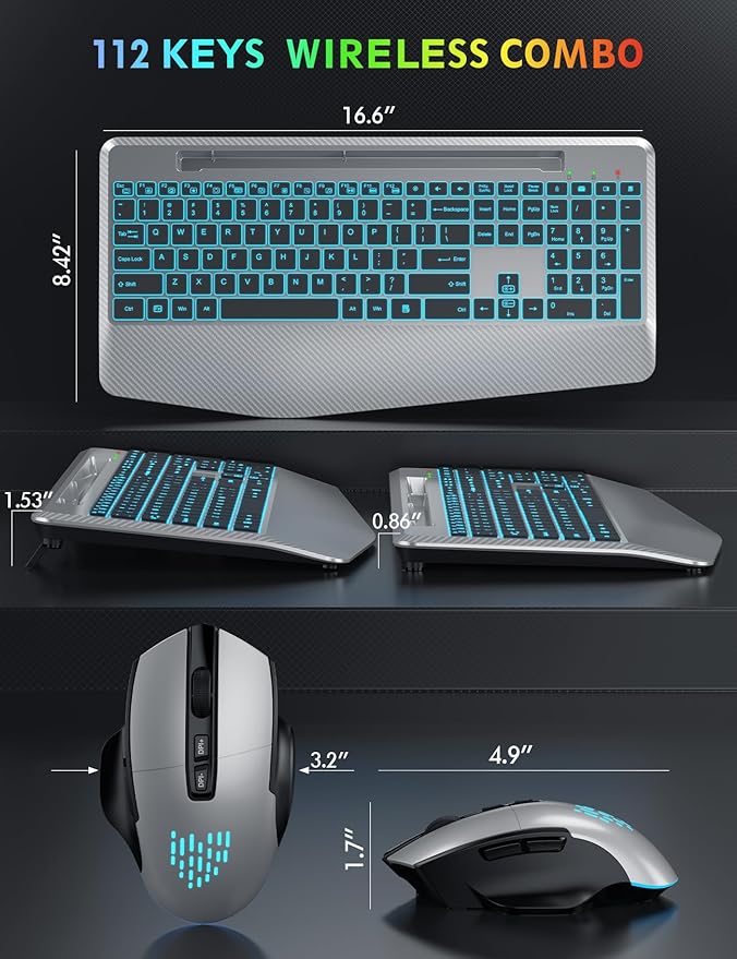 Wireless Keyboard and Mouse Backlits, Wrist Rest, LED Mouse, Rechargeable - Image 7