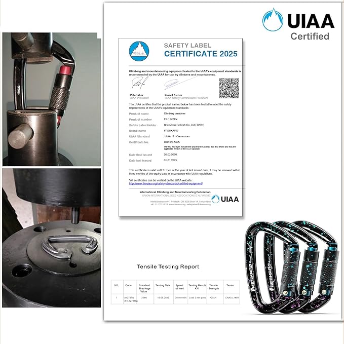 FresKaro UIAA Certified 25KN Auto Locking Climbing Carabiner Clips, Twist Lock - Image 5