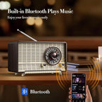 YOWGULF AM FM Radio Classic Retro Wood Table Radio Bluetooth Speakers Radios - Image 2