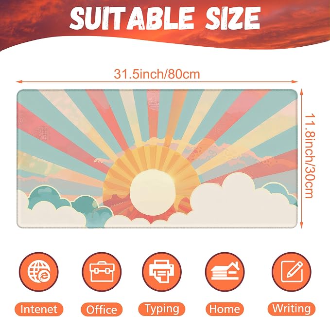 Large Gaming Mouse Pad for Desk, Boho Pastel Sun Desk Mat, Colorful Sunshine - Image 2