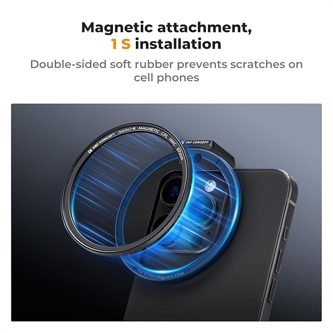 K&F Concept Clip On 67mm CPL Magnetic Phone Lens Filter Kit, Phone Clip - Image 2
