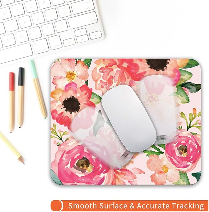 Square Mouse Pad Pink Watercolor Flower, Personalized Premium-Textured Custom - Image 4