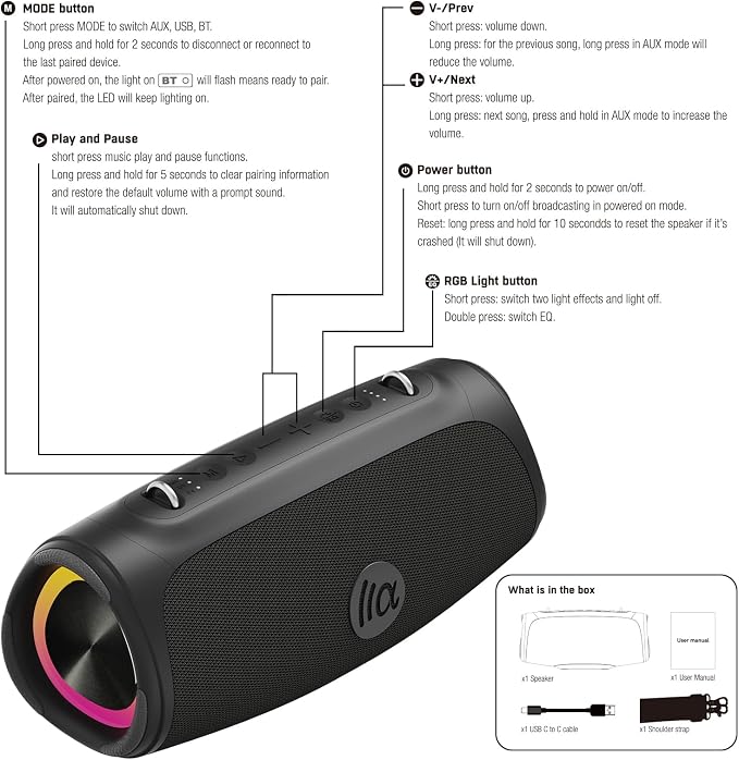 Portable Loud Bluetooth Speaker, 60W Large Subwoofer Wireless Bluetooth 5.3 - Image 9