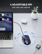 TECKNET USB Wired Mouse, 3600DPI Corded Computer Mouse - Image 3