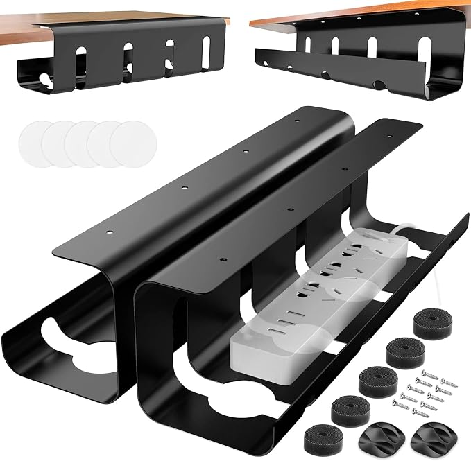 Under Desk Cable Management Tray, No Drill 2 x 15.7 in Steel Tray by REFLYING
