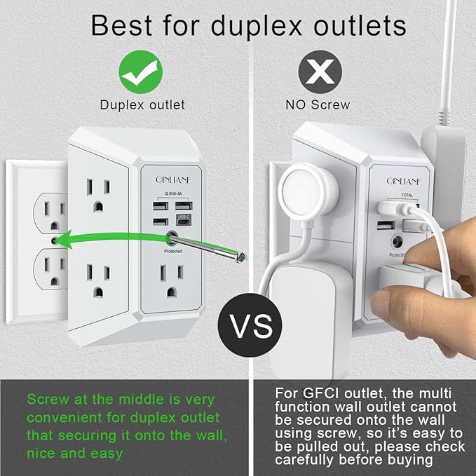 Wall Charger, Surge Protector, QINLIANF 5 Outlet Extender - Image 5