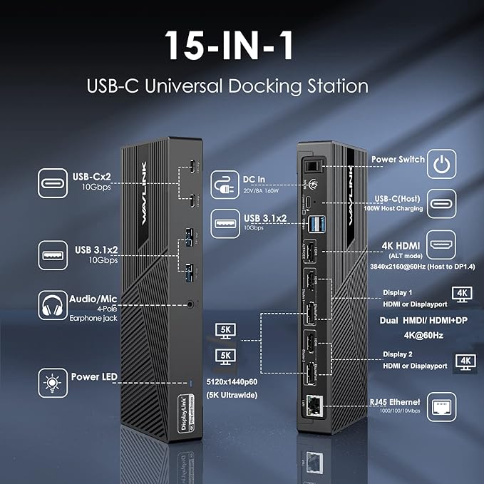 WAVLINK DisplayLink Docking Station Triple Monitor 4K@60Hz - Image 2