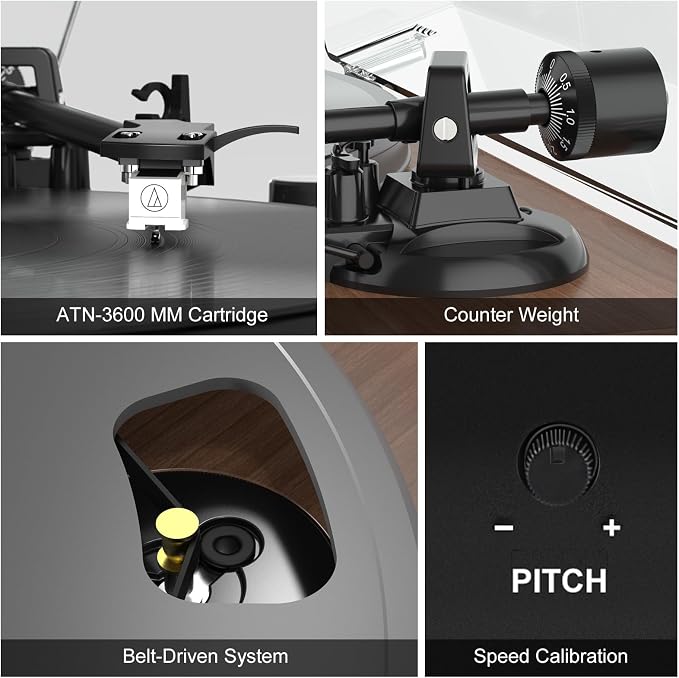 Record Player Turntable with 40W Speakers and Bluetooth Output Input - Image 5
