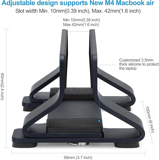 Aluminum Vertical Laptop Stand Dock Holder, Adjustable Slot Width 12-42mm - Image 4