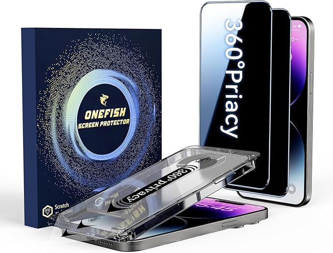 OneFish for iPhone 16 Pro Max Privacy Screen Protector, 4-Way 360° Anti-Spy by OneFish