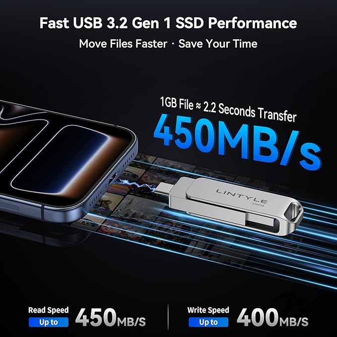 512GB USB External SSD up to 450MB/s Metal Housing, Dual Type C+ A USB 3.2 Gen - Image 4