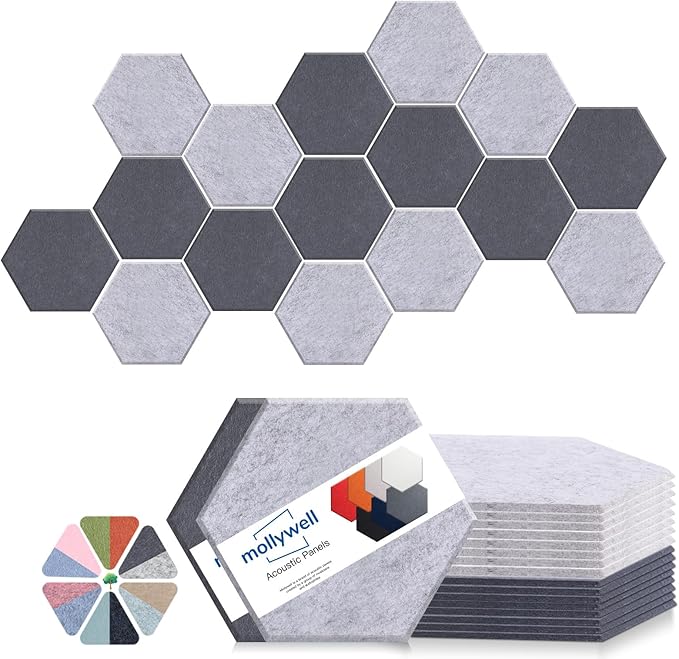 Mollywell Hexagon Acoustic Panels, High Density, Soundproofing, Decorative by Mollywell