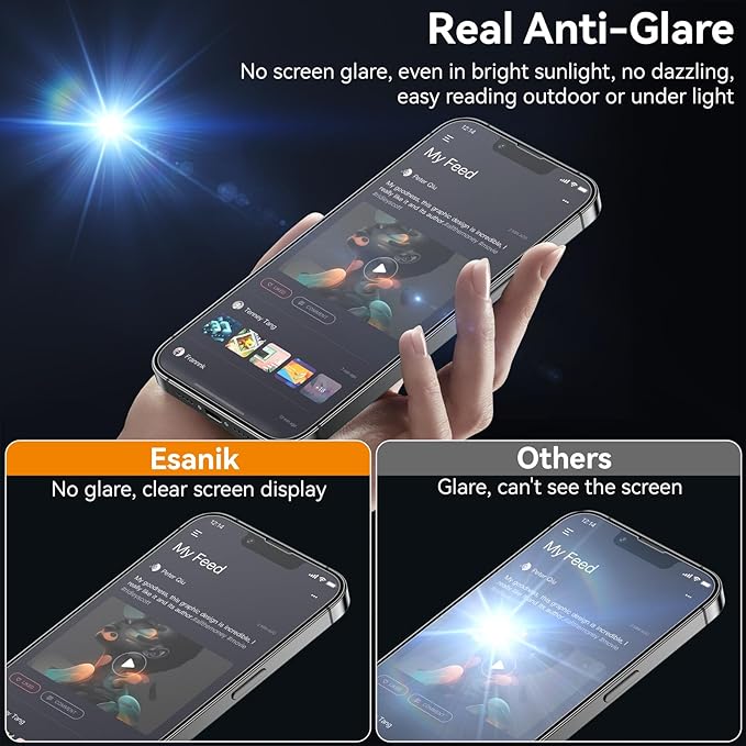 Esanik for iPhone 16e/14/13Pro/13 Matte Glass Screen Protector Anti-Glare & - Image 3