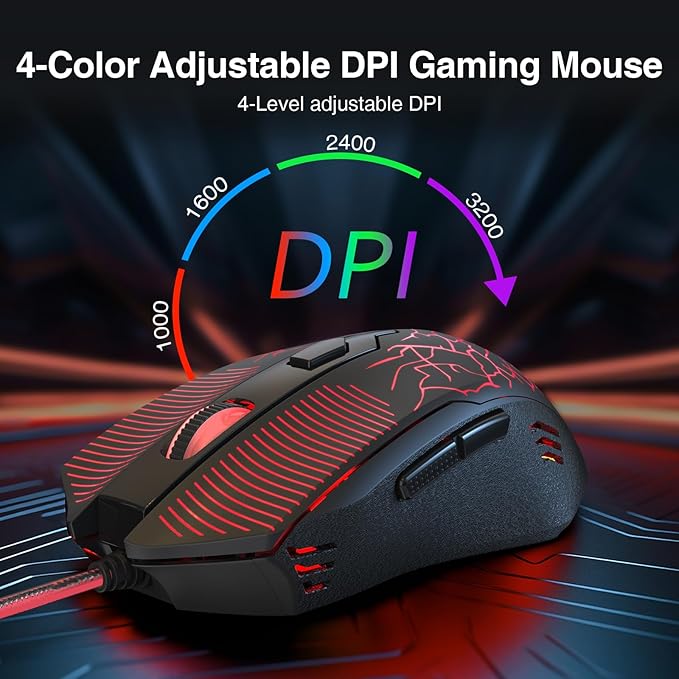 Redragon S107 Gaming Keyboard and Mouse, RGB Gaming Keyboard and 3200 DPI Mouse - Image 5