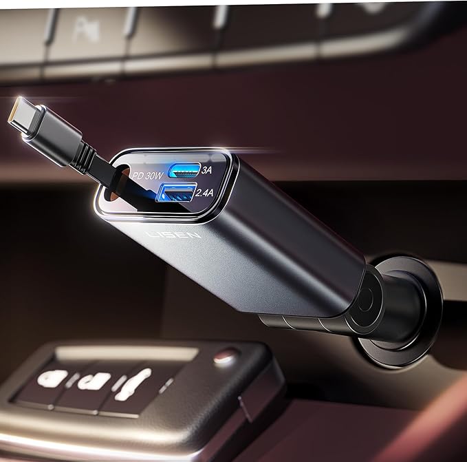 LISEN iPhone 16/15 Car Charger USB C Fast Charging Retractable, 【60% Less Space by Lisen