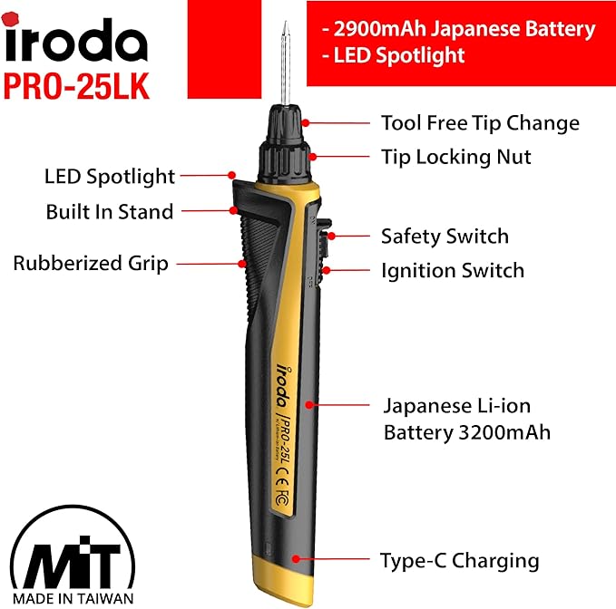 Iroda SolderPro 25LK Battery Soldering Iron Kit, Pro Grade 30W Type C USB - Image 2
