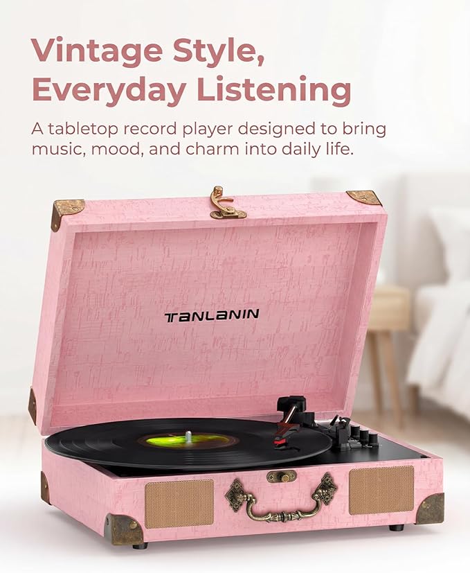 Vinyl Record Player with Bluetooth Output & Input, Treble & Bass Control - Image 12