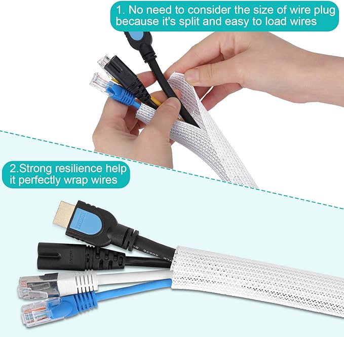 20ft - 4/5 inch White Cable Sleeve, Cable Organizer - Image 3