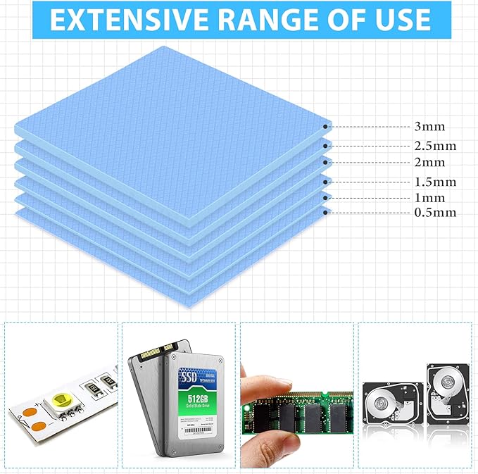 Frienda 6 Pcs Thermal Pad 100 x 100 mm, 0.5 mm, 1 mm, 1.5 mm, 2 mm, 2.5 mm - Image 5