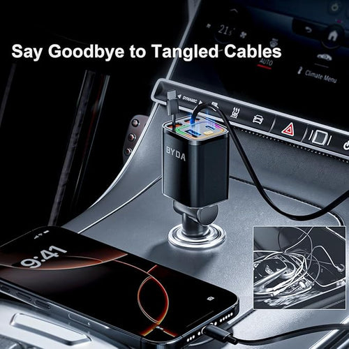 4 in 1 Retractable Car Charger for iPhone, 69W USB-C Fast Car Charger, - Image 2