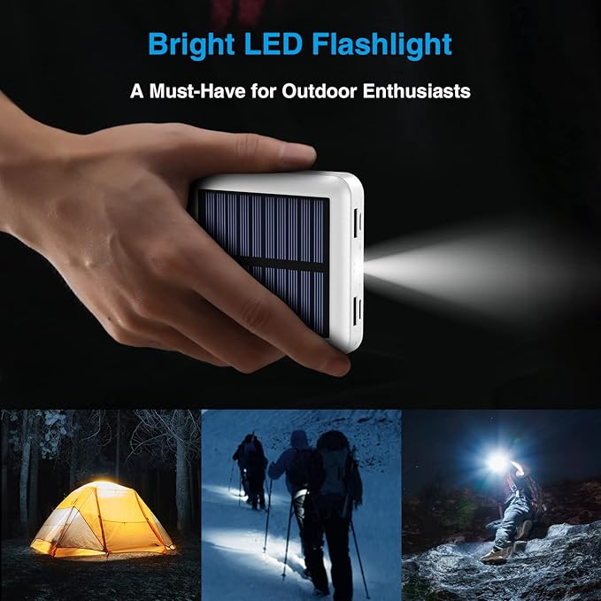Solar Power Bank 12000mAh, Small Solar Charger Built in 4 Cables, USB C - Image 7