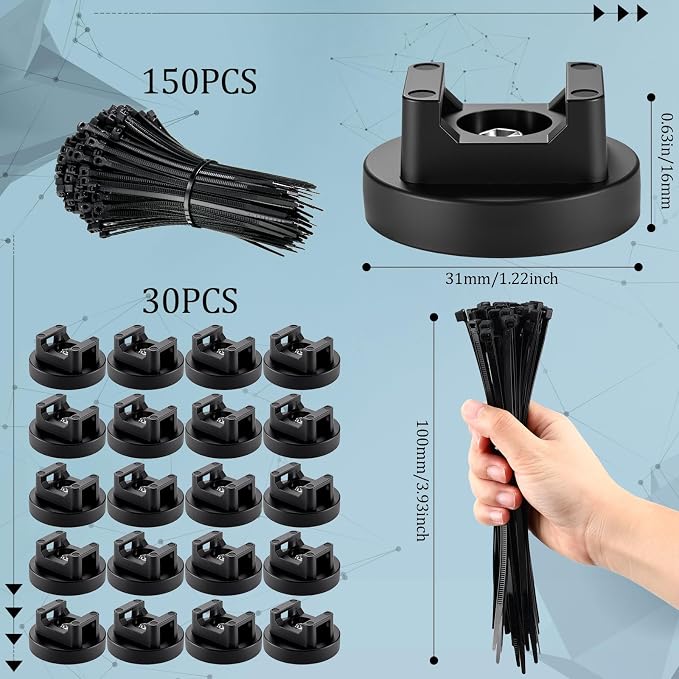 Yookeer 180 Pieces Magnetic Zip Tie Mount Multipurpose Cable Holder Magnets - Image 2
