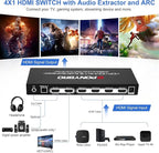 HDMI 2.0 Switch 4 Port with Audio Extractor – 4K@60Hz HDR10, Optical/AUX/ARC - Image 2