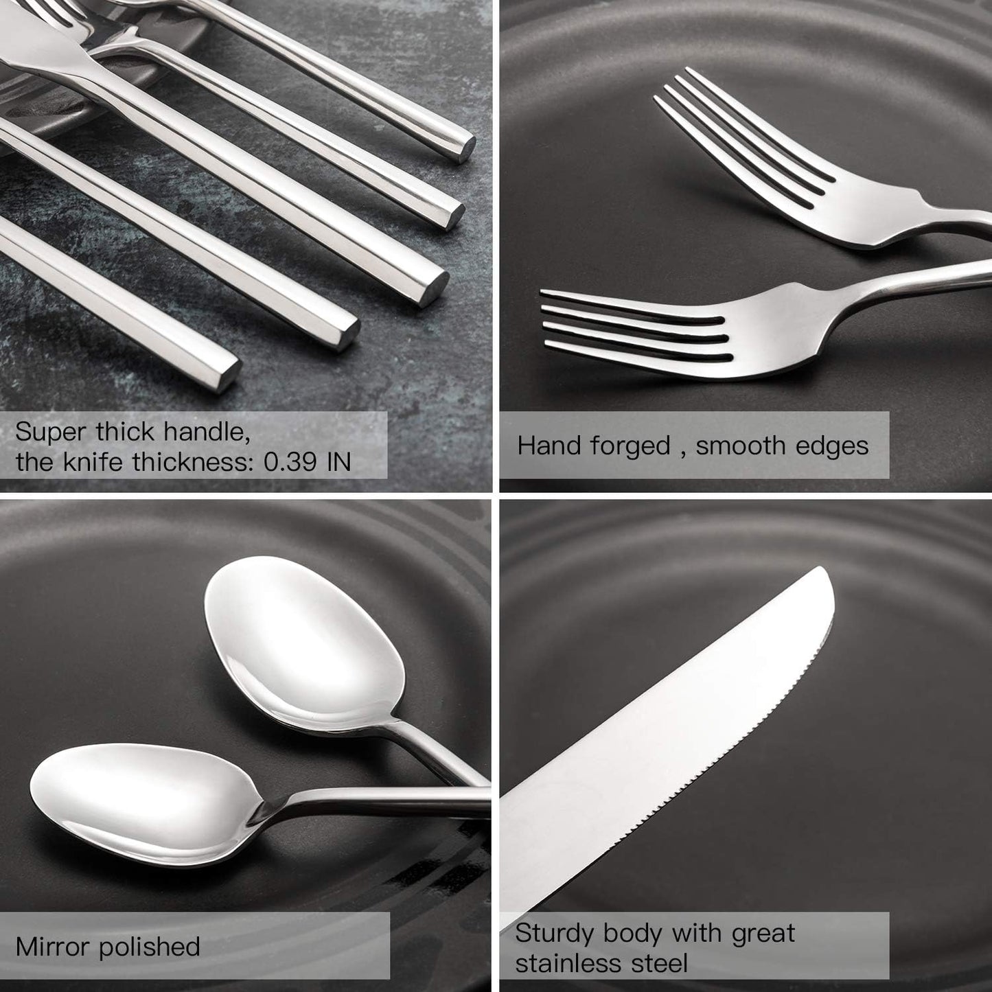 Silverware Set Flatware Set 40 Pieces Stainless Steel Cutlery Set Hexagonal Pattern Mirror Finished Home Daily Use Housewarming Wedding Gift Service for 8