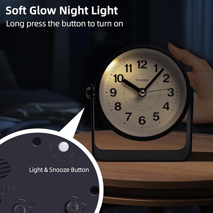 Analog Alarm Clock, Silent Non-Ticking Quartz Movement, Battery-Operated - Image 5