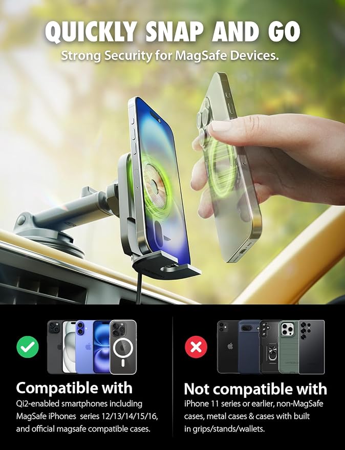 Bracketron MagAlign Extend 15W Magsafe Car Mount Charger, Magnetic Car Phone - Image 2