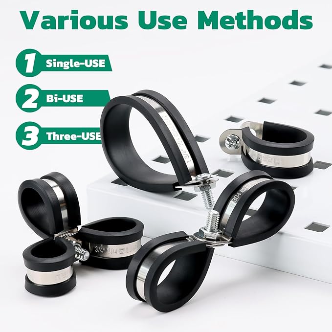 125PCS Cable Clamp, 12 Sizes Stainless Steel Rubber Coated Cushioned Insulated - Image 5
