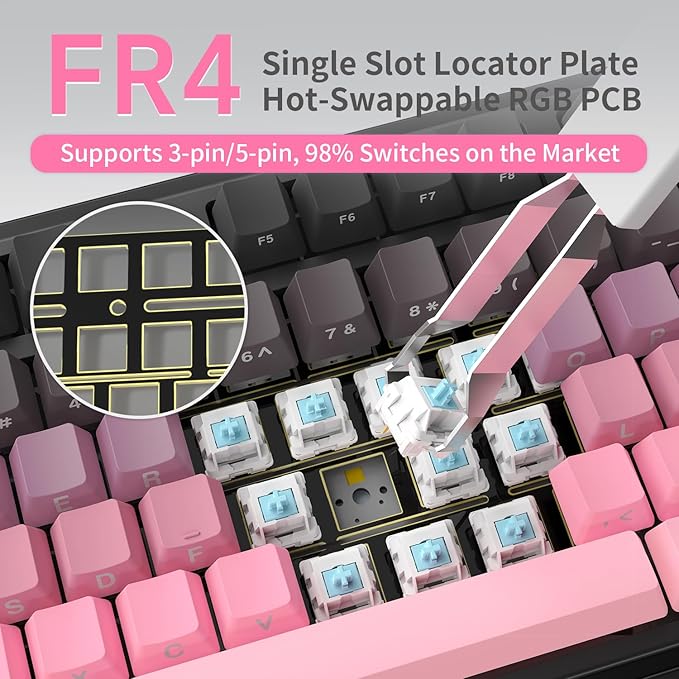 NACODEX Ajazz AK980 Pink Gaming Machanical Keyboard Gift Switch Full Size RGB - Image 5
