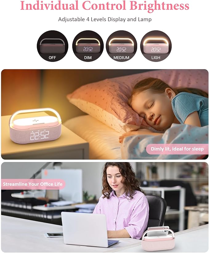 COLSUR Bluetooth Speaker with Wireless Charger, FM Radio, Dimmable LED Night - Image 6