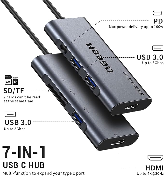 USB C Hub, QGeeM USB 4k to HDMI Adapter, 7 in 1 USB-C Dongle - Image 2
