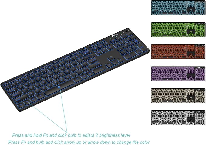 Arteck Universal Backlit 7-Colors & Adjustable Brightness Multi-Device Full - Image 6