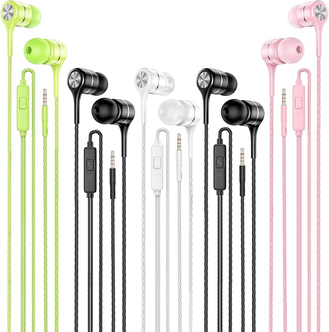 Wired Earbuds with Microphone 5 Pack, in-Ear Headphones with Heavy Bass by LWZCAM