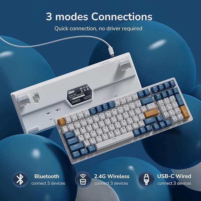 RK ROYAL KLUDGE RK98 Wireless Mechanical Keyboard, Triple Mode 2.4G/BT5.1/USB-C - Image 4