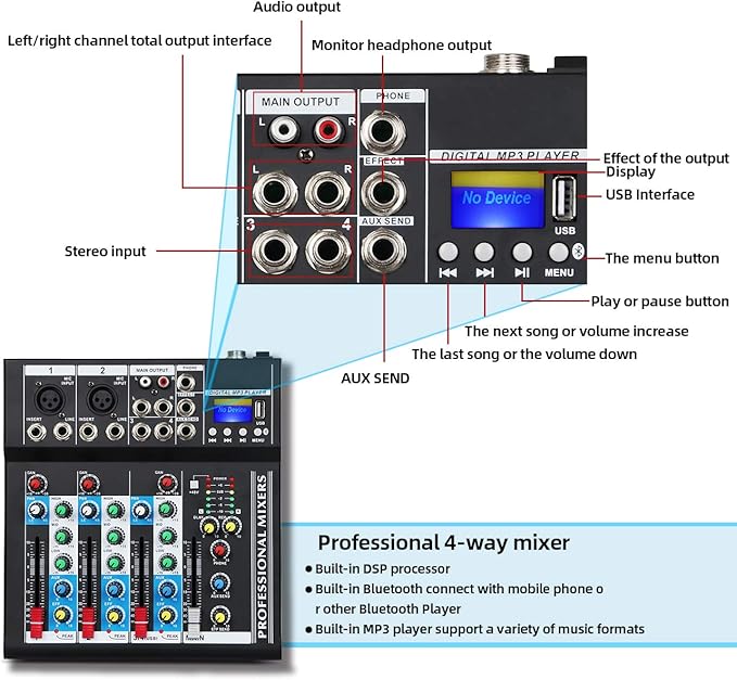 Depusheng HT4 Bluetooth Compatible Professional Portable Digital DJ Console - Image 2