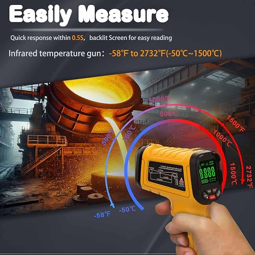 Infrared Thermometer High Temperature Gun -58℉~2732℉, 50:1 Distance Ratio - Image 2