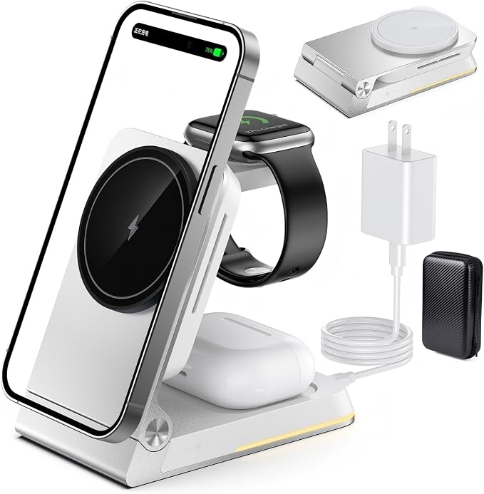 Aluminum 3 in 1 Wireless Charging Station, Foldable Wireless Charger by Solocarboy